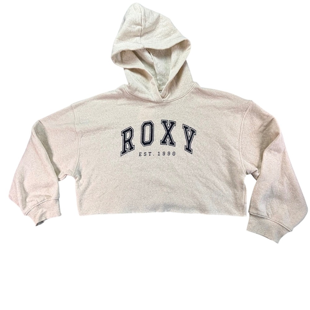 Roxy Afternoon Hike Crop Womens Small Beige Hooded‎ Sweatshirt Graphic Fleece